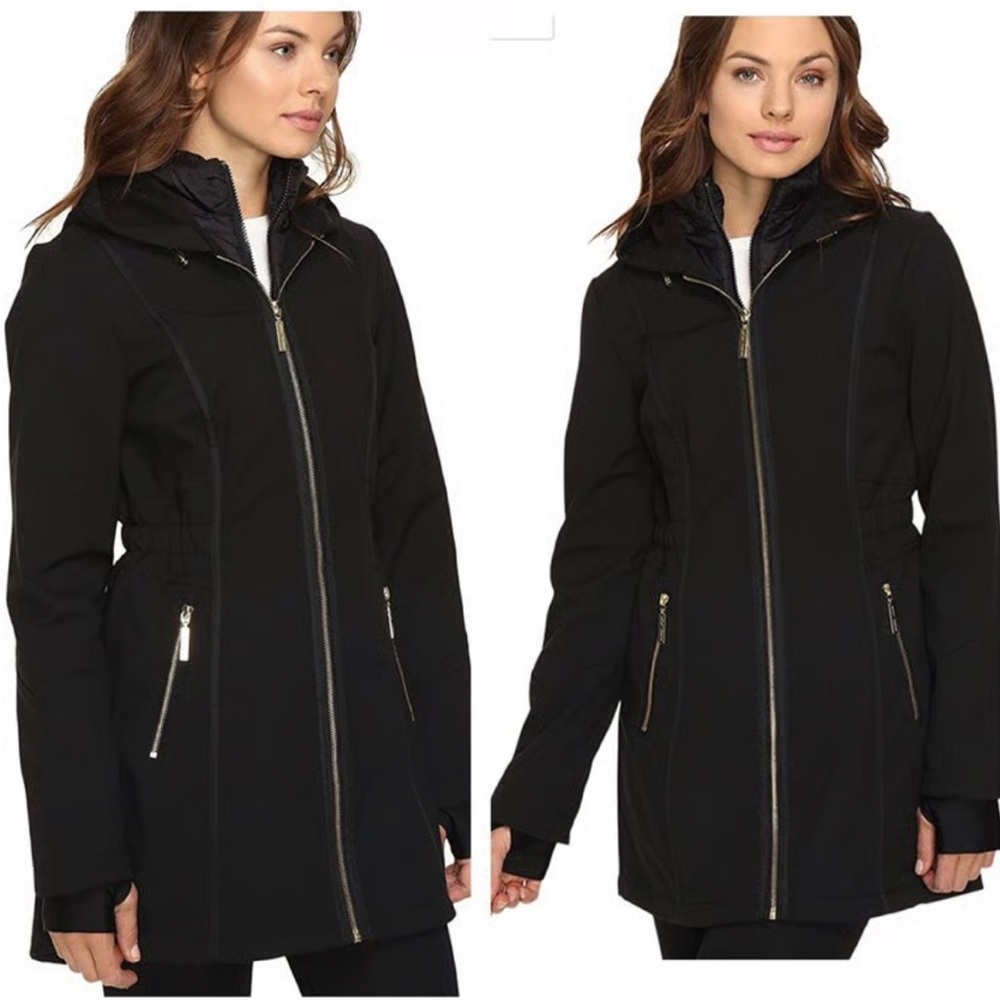 Betsey Johnson Soft Shell Hooded Coat Jacket in Black
